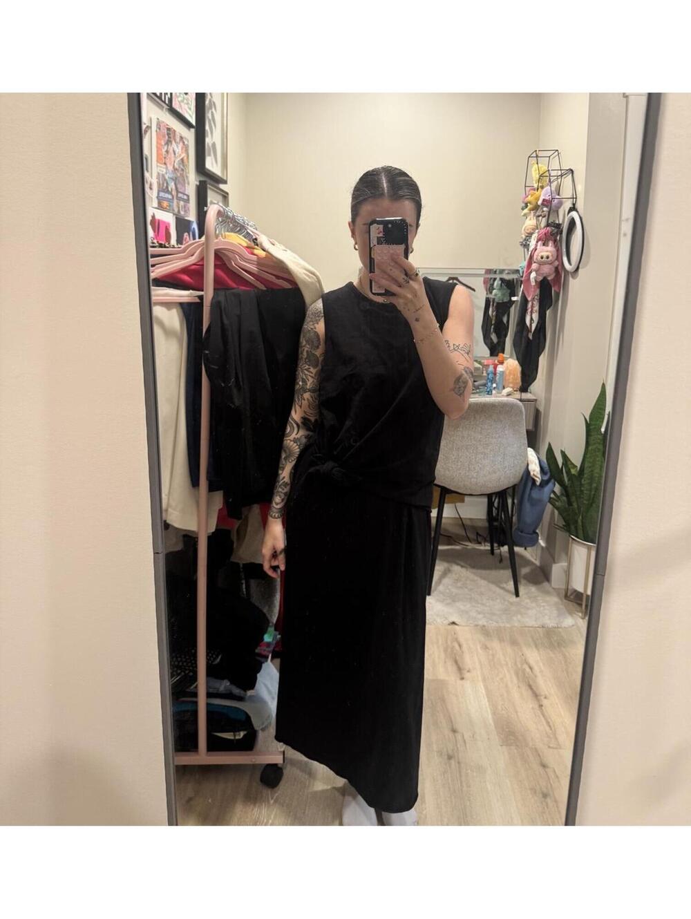 Theory Black Tie Waist Maxi Dress Minimalist Quiet Luxury Sleeveless